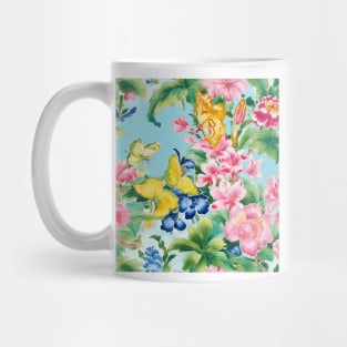 Peonies and butterflies on light turquoise Mug